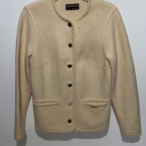 Geiger Women's Long Sleeve Button-Down Wool‎ Preppy Cream Cardigan Size 36
